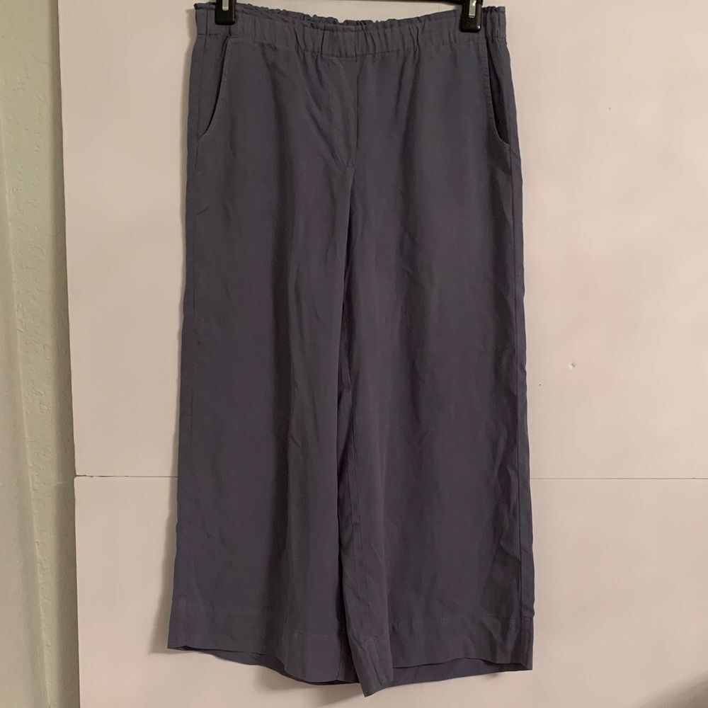 Pure Jill Tencel Wide Leg Cropped Pants Womens M Blue Gray Elastic Waist